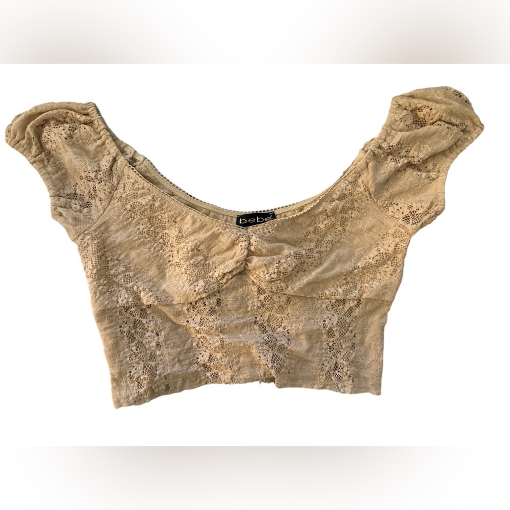Bebe Nude Lace Cropped Sleeveless Top
